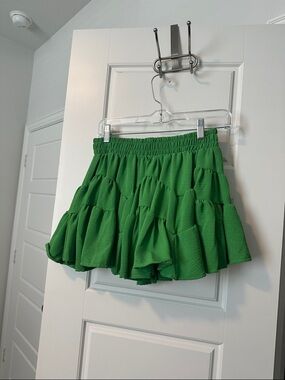 Green Tiered Ruffle Mini Skirt